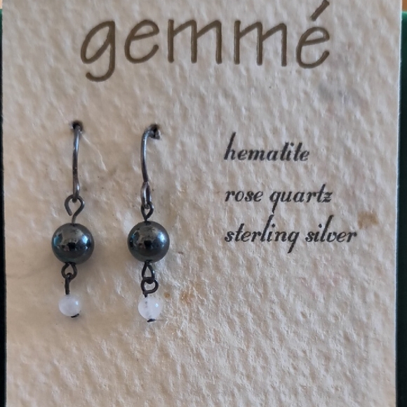 Hematite and Rose Quartz Silver Earrings - Picture 1 of 2